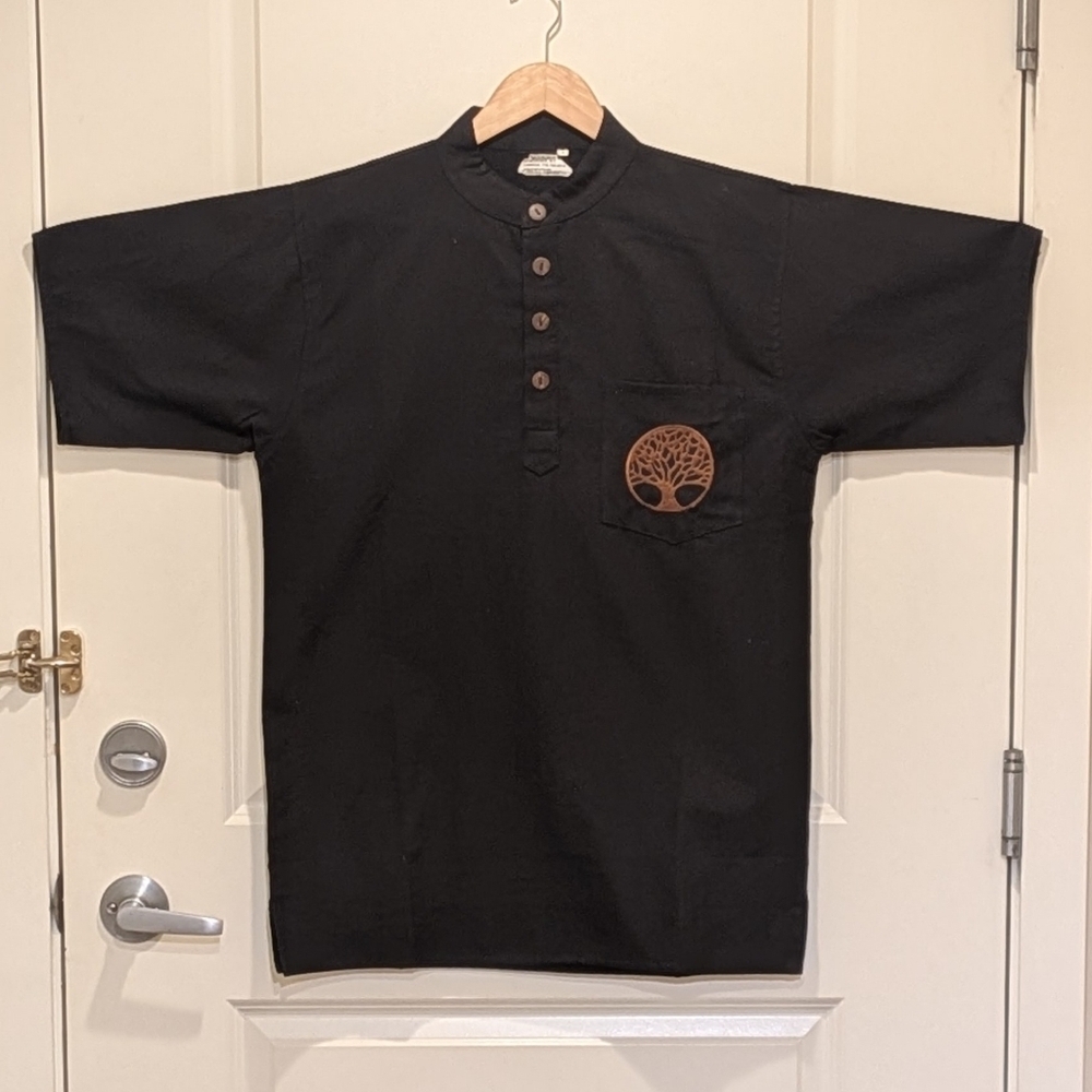 NWOT Beckwoman L 100% Cotton Short Sleeve Wooden Button Tunic Top